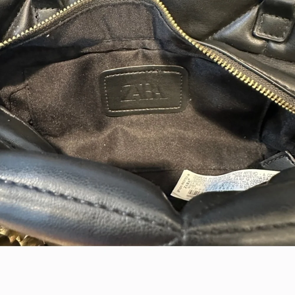 Zara Black Quilted Clutch with Gold Chain